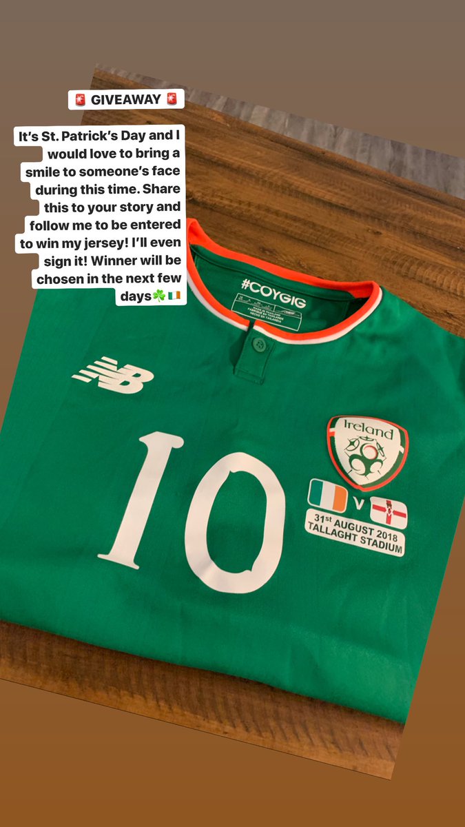 GIVEAWAY!!                                                 Retweet this to win a signed jersey by myself!                                                      Happy St.Patricks Day everyone ☘️🇮🇪