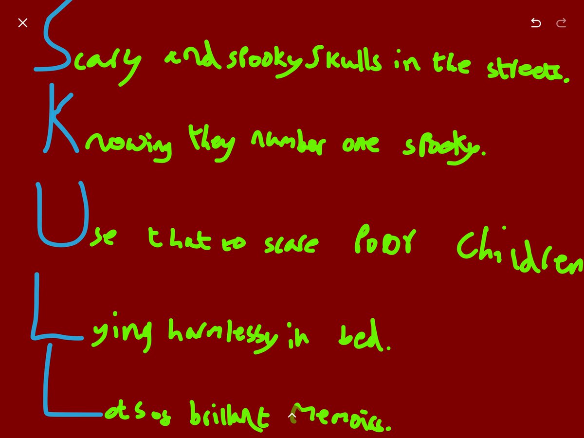 wingfieldschool's tweet photo. We were creating acrostic poems using the word ‘skull’ today in 3JD based around our Mexico unit of learning 💀 #wingfieldenglish #wingfieldwriting https://t.co/AlEZoXlHtp