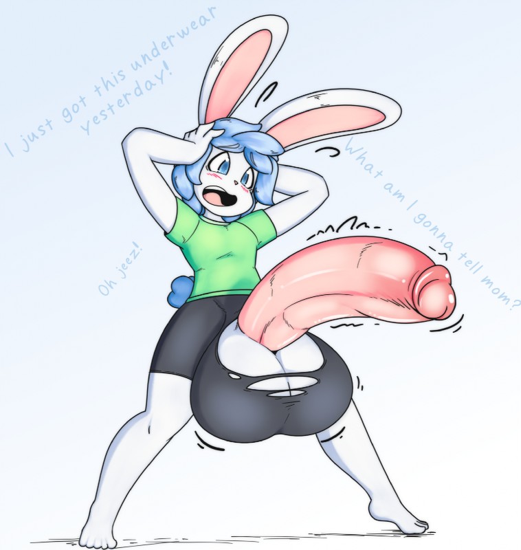 The hung shota's shorts soon could not keep in his massive hung cock and it ripped through

"AAh! I cant let mom see this! What will i tell her?! What will she say!?" Says Marco the hung shota bunny

Maybe this bunno could use some stress relief