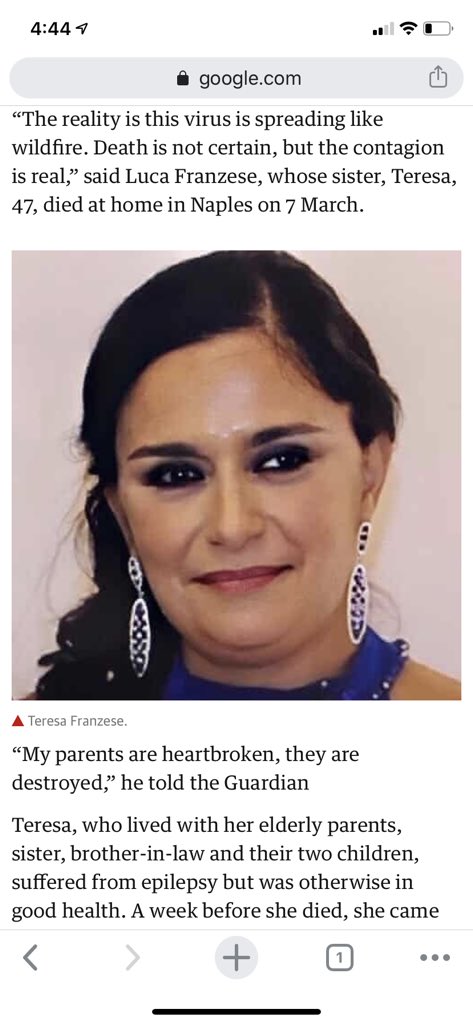 italketo's tweet photo. Teresa Franzese in Italy passed away from Corona virus. Only 47 years old. She had epilepsy. Do you think epileptics are at an increased risk? #epilepsy #ketoforseizures #NSNGforseizures #Ketoforepilepsy  #epilepsysucks #seizures #blessedwithepilepsy #ketoforkids #epilepsywarrior https://t.co/7yFKdc8IiY