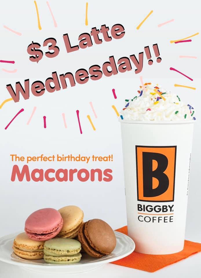 We are open❣️
Come on through the drive thru tomorrow for a $3 tall latte and ALL other lattes discounted!

(P.S. Our macaroons are the perfect pair with our confetti cake latte🤩)