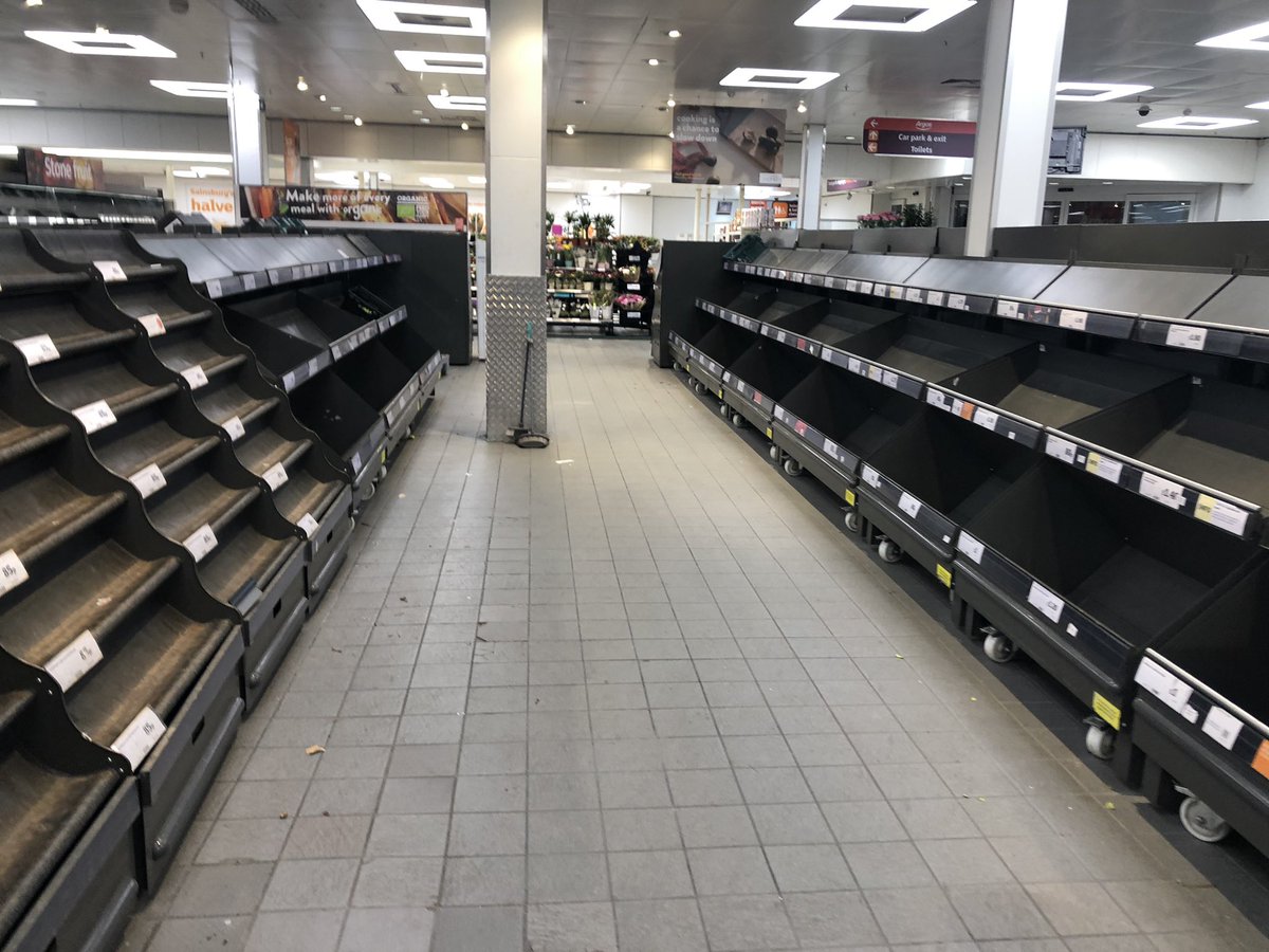 I’ve just got back from Sainsbury’s in Clapham, it’s been completely wiped out - not a single piece of fruit or veg...there was hardly anything in the store?! #coronavirus #Corvid19uk