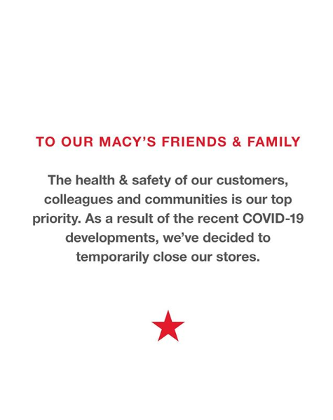 Nothing is more important than the health &amp; safety of our customers &amp; colleagues. We are temporarily closing our stores from Mar 18-31. Our associates are the heart of our stores &amp; we will make sure that they are taken care of &amp; paid during this time. Please stay safe &amp; be well!