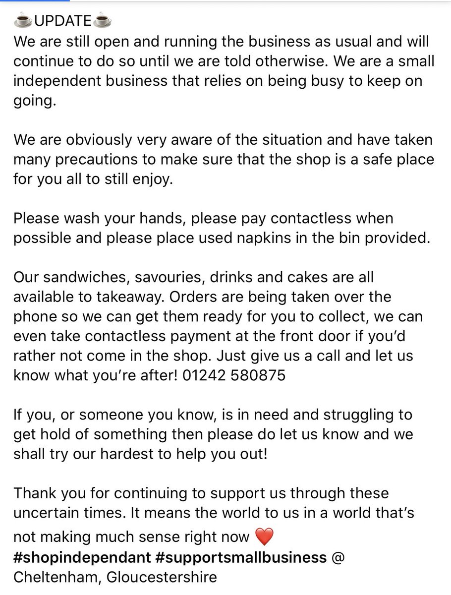 Business as usual here @ Brew &amp; Bake. Takeaway orders being taken on the phone so give us a call and we can get it ready for you! 😋
