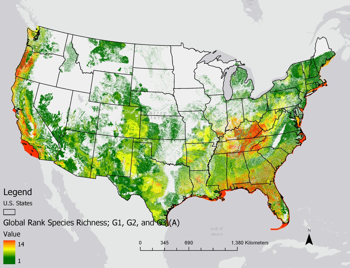 CASE_NMSU's tweet image. Global Rank Species Richness; G1, G2, and G3 created by CASE in cooperation with USGS, EPA, and NCSU.  
#Biodiversity #EcosystemServices #BiodiversityConservation 
#GapAnalysisProject: on.doi.gov/2OORrbK 
#EnviroAtlas: epa.gov/enviroatlas
Article: bit.ly/2VFbJbI