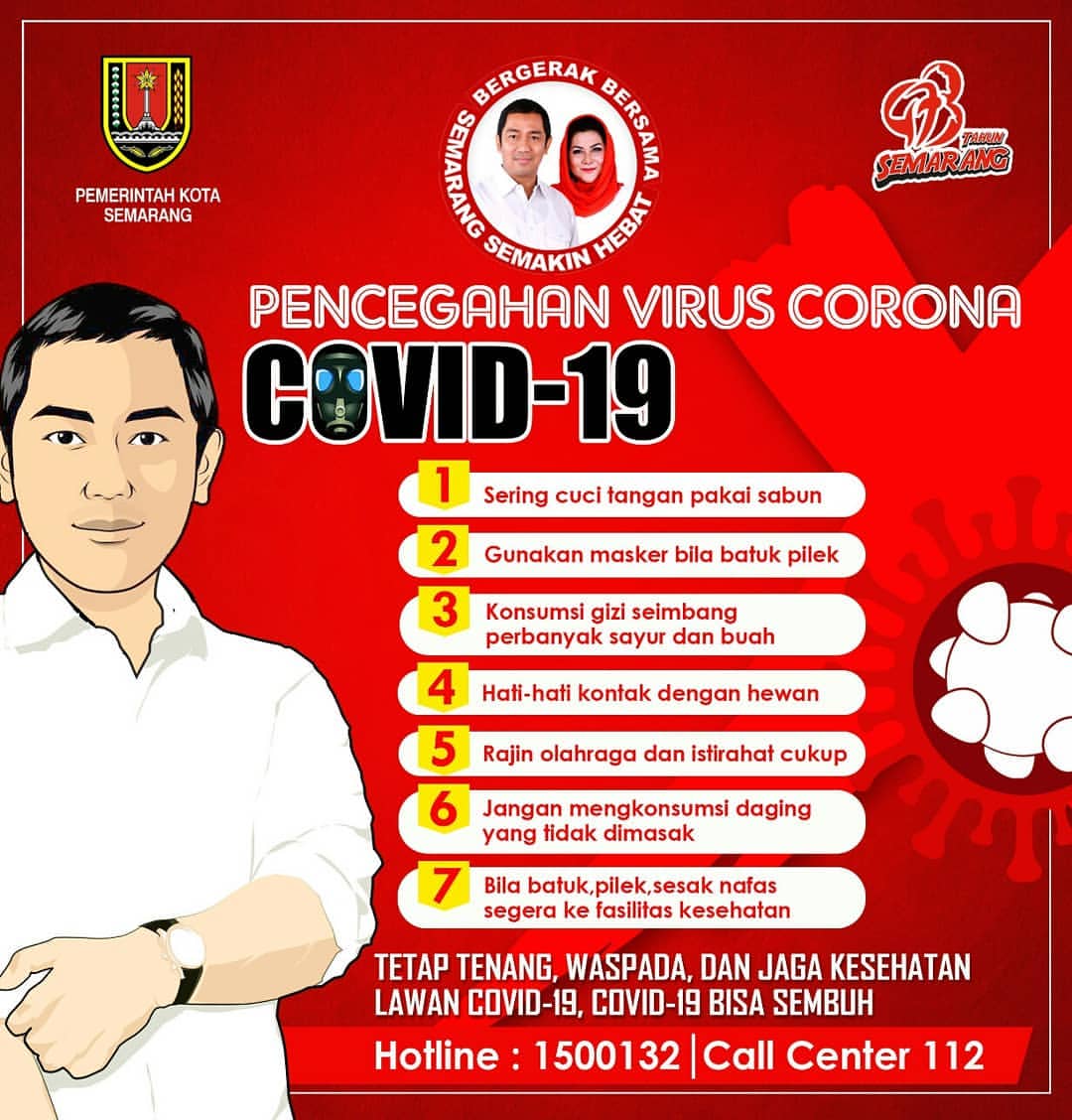 SemarangBankom's tweet photo. Tetap tenang lur..
Kenali gejalanya, dan periksakan
1. Demam 38° C > 3 hari
2. Flu
3. Batuk
4. Sesak nafas
Atau ada riwayat perjalanan ke luar negeri dalam kurun waktu dekat

Bawa KTP asli dan periksakan ke Posko Siaga COVID-19 @RSJD_Amino 09.00 - 12.00
GRATIS
#COVID19BisaSembuh https://t.co/nmYe2nLGJr