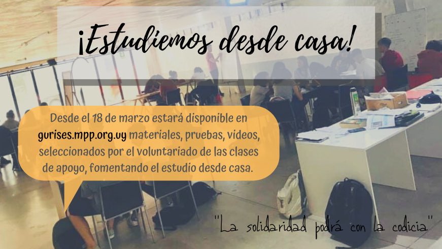 GurisesMPP's tweet photo. ¡Estudiemos desde casa!
A partir de mañana, encontrarán en https://t.co/XqMKI2qIAl material seleccionado por el voluntariado de las clases de apoyo, para secundaria.

Cuidémonos sin dejar de ejercitarnos mentalmente ni atrasarnos en los estudios📚📝

De esta salimos junt⭐️s https://t.co/uVTjBNG17s
