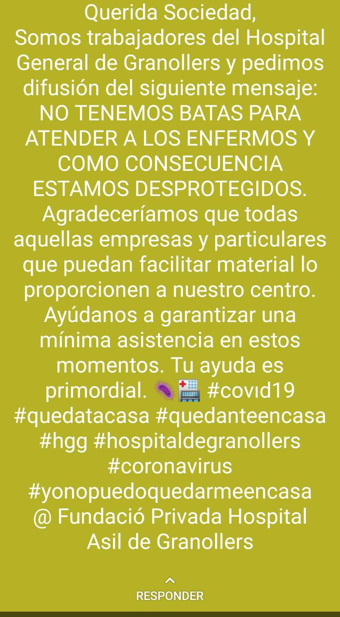 dracasafont's tweet image. Des del personal sanitari de l’Hospital es fa aquesta crida #quedatacasa #YoNoPuedoQuedarmeEnCasa @hggranollers