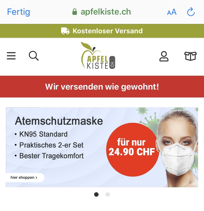 Franidis's tweet image. Shame one you apfelkiste.ch !!! dass ihr da mitmacht, absolut überteuerte Masken zu verkaufen!! Schade!! #coronavirus #corona #atemschutzmaske #hygienemaske #überteuert #shameonyou