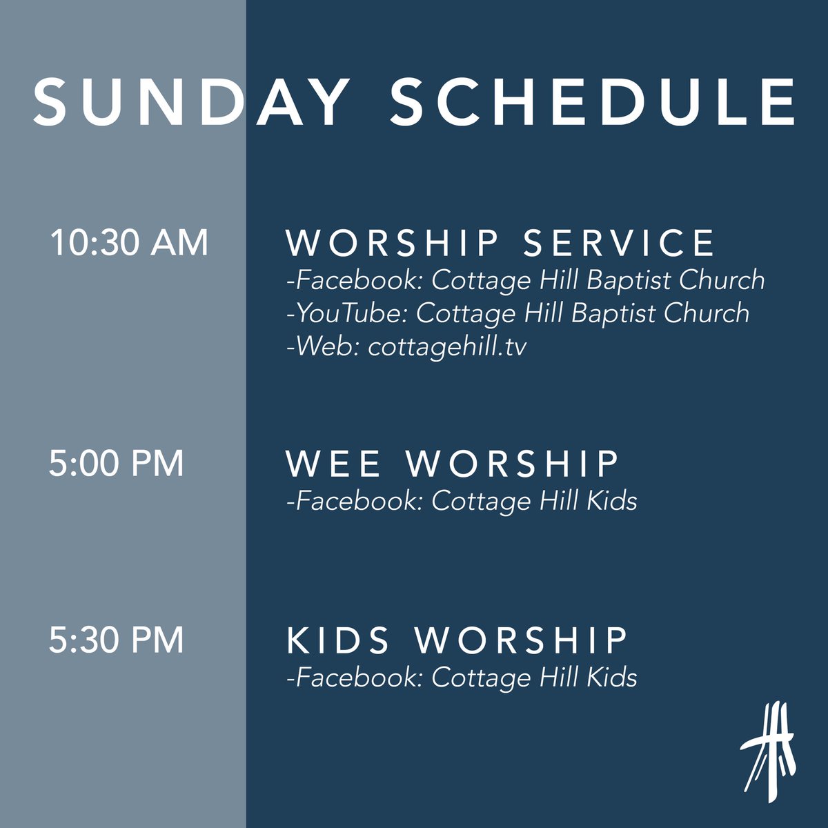 Read below for updates regarding our weekly gatherings &amp; check out our new Sunday schedule!