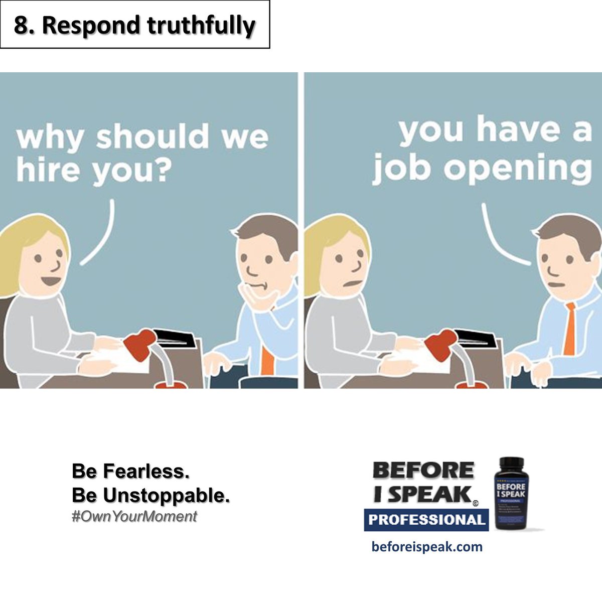 beforeispeakinc's tweet photo. Respond truthfully to the questions asked
While it can seem tempting to embellish on your skills and accomplishments, interviewers find honesty refreshing and respectable
#jobinterview
#tipsforjobinterview
#jobinterviewtips
#betstips
#jobinterviewbesttips
#anxiety https://t.co/9HqoXyqHD8
