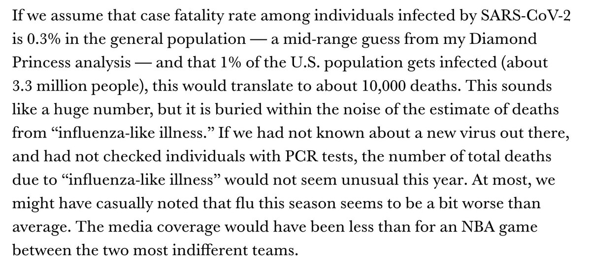 Dit is een boeiend stuk van de onvolprezen Ioannidis. statnews.com/2020/03/17/a-f… Hij zegt veel, o.a. wat Ira Helsloot vorige week ook al aangaf: