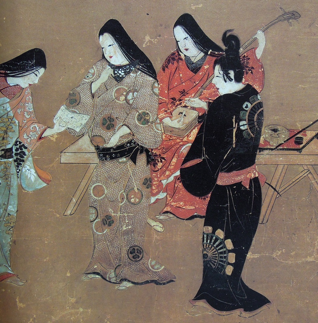 高澤 家紋好き A Twitter 本多平八郎姿絵屏風 に描かれている葵紋を散らした鹿の子絞りの小袖を着た女性 千姫でしょうね 侍女たちの衣裳の方が派手ですね 家紋 千姫 本多忠刻