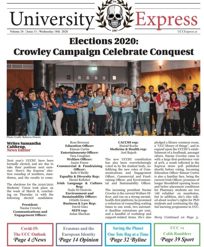UCCExpress's tweet photo. Edition 11!
Hello everyone! We're releasing our 11th Edition of the year tomorrow! Unfortunately due to the college closure we can't go to print but we can go online!
We know it's been a tough few days for us all, hopefully we can give you some respite! Will post a link tmw! https://t.co/smVeFmr952
