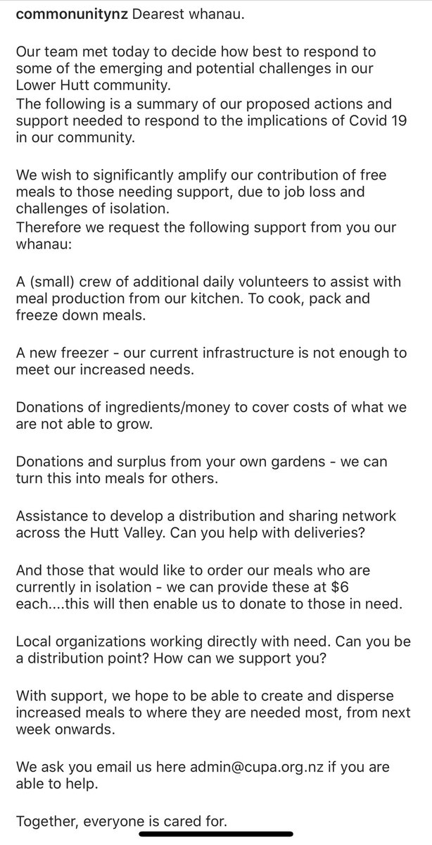 katie_pai's tweet photo. An ask and an offer of support from @commonunitynz for people in the Hutt affected by Covid-19
How to help:
- volunteer cooking time
- offer excess produce from your garden
- offer delivery support
- donate money
https://t.co/TKvT1DUgks
#lowerhutt #thehutt
💚🥦🌱 https://t.co/cElumMRLWu