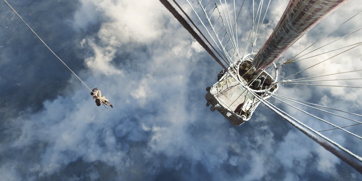 If you need an escape right about now, may we recommend @TheAeronautsMov? Yes, this is an actual scene in the film, shot in multiple stages: first with Felicity Jones climbing the balloon herself in studio, and finally filming the skyscape at 37,000 ft via helicopter.
