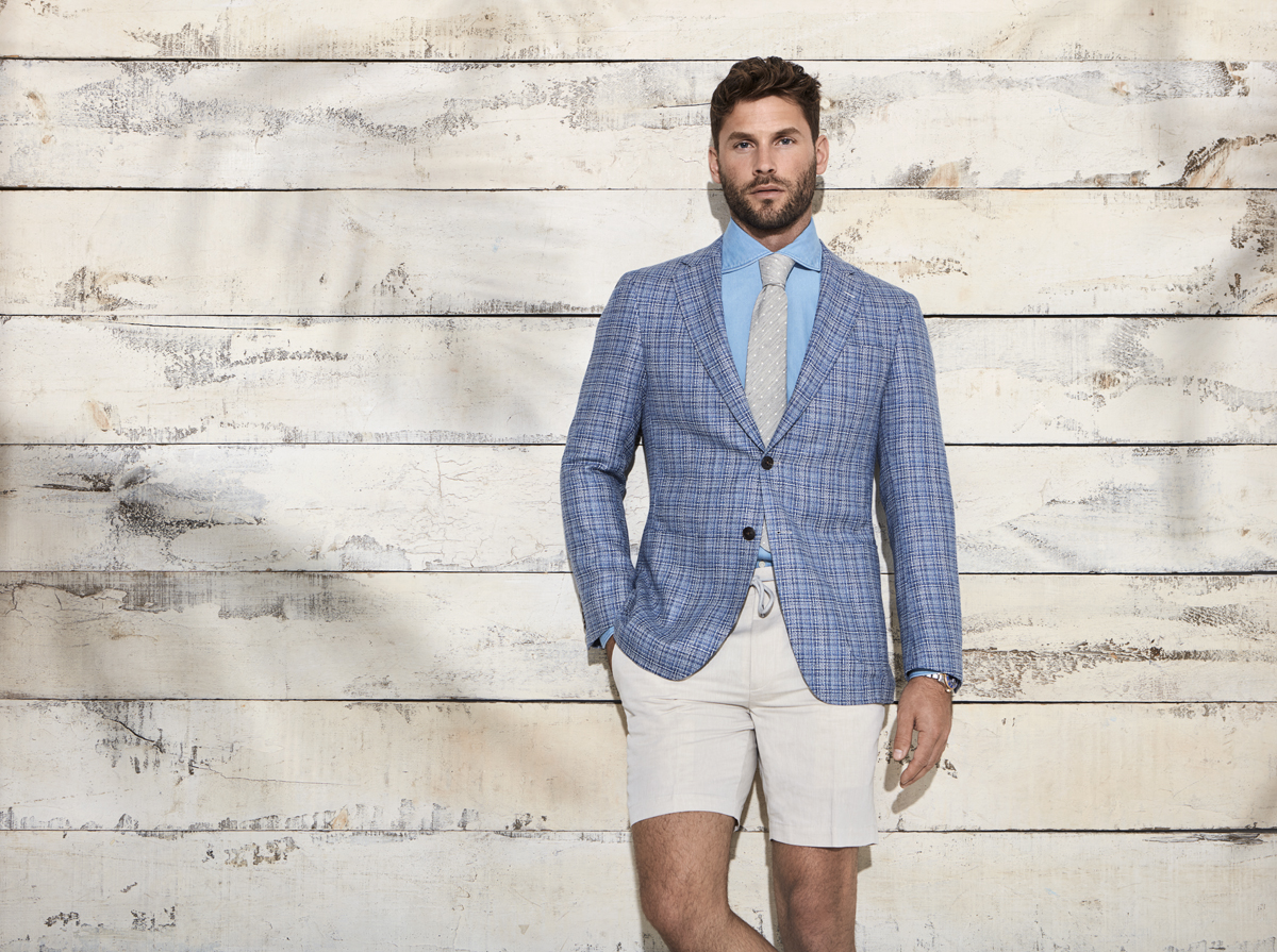 scohen1923's tweet photo. Update your summer office style by pairing shorts with a casual jacket. This Blue Micro design jacket is made with Lanificio Di Pray’s finest luxurious silk and wool fabric. https://t.co/fxHARGqBnj