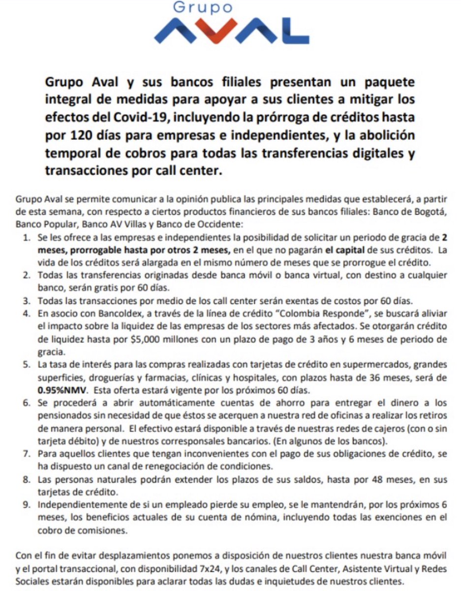 lcvelez's tweet photo. Los bancos no son muy queridos en el mundo, pero esto que acaba de hacer Grupo Aval @BancodeBogota es extraordinario. Más acciones como estas 👍🏻👍🏻 https://t.co/G0CiW34AUO