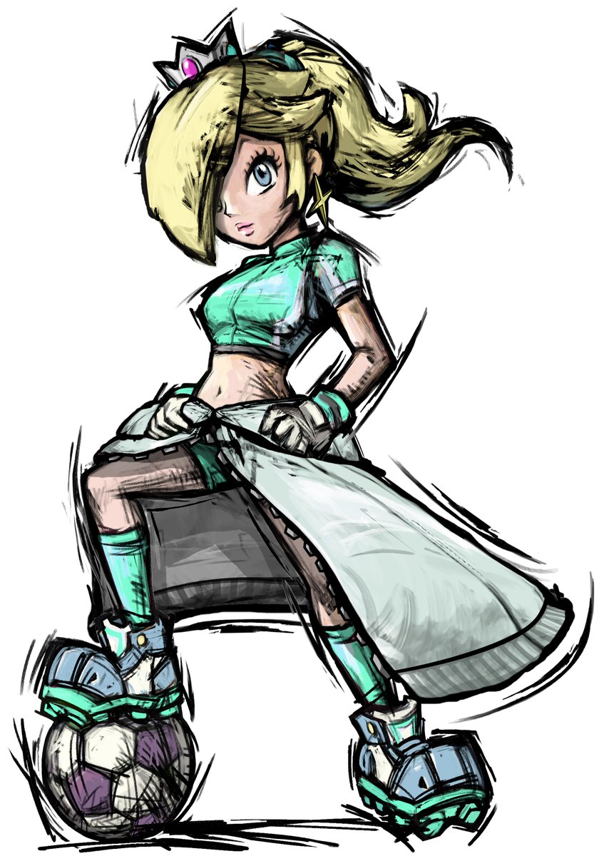 Torbi__'s tweet photo. A quick redesign of Rosalina in the Mario Strikers style, using Mario Strikers Peach's Render as a base.

Mainly added a waist-tied hoodie to resemble her dress.
#MarioBros https://t.co/LrWMWXYLC5