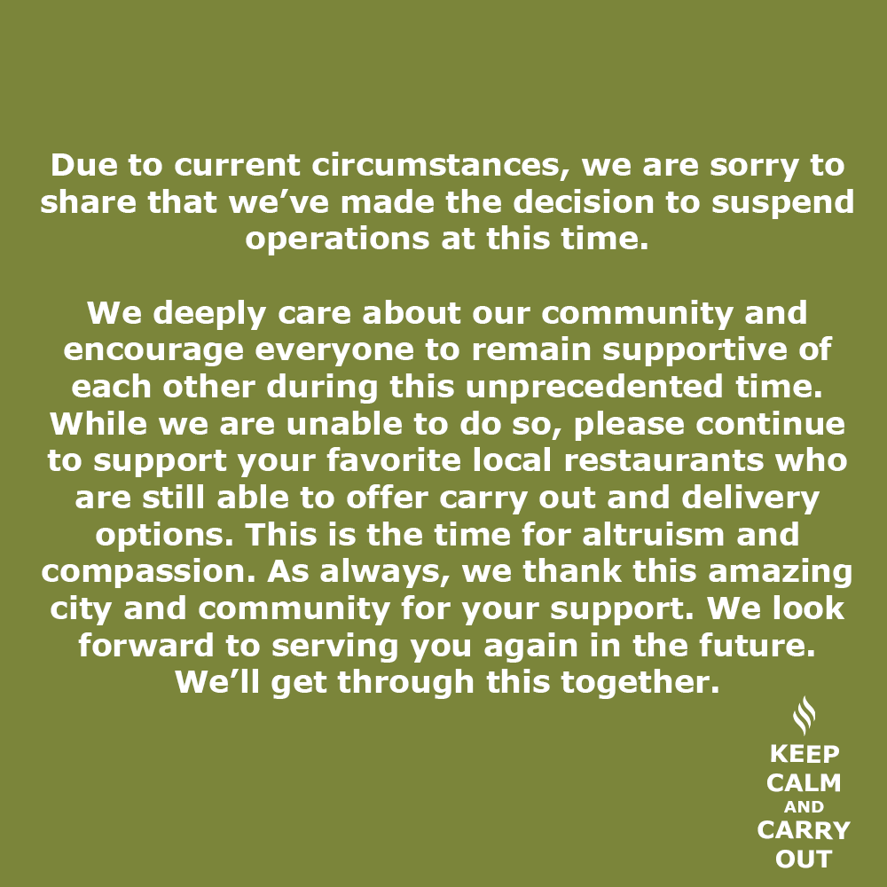 Due to current circumstances, we are sorry to share that we’ve made the decision to suspend operations at this time. 

bit.ly/2Ucgur2
