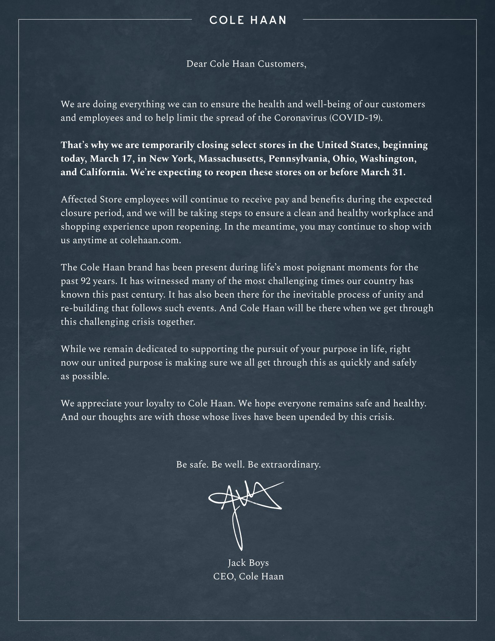 Cole Haan on X An important message to our Cole Haan community. https t akSe3ittno X
