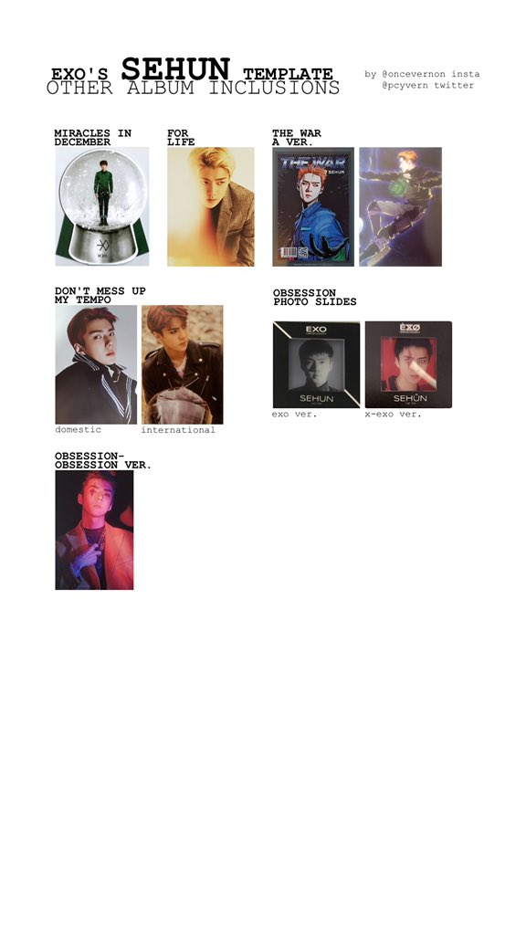 i made exo non-photocard album inclusions templates! all members over at  http://bit.ly/oncevernon 