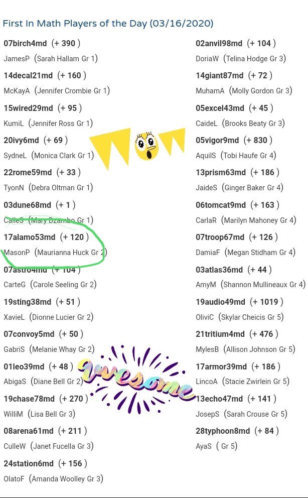 Woohoo Liam and Mason of Team Huck! So proud of how my kiddos are taking charge of their learning! @FirstInMath @AACPS_PK5Math @SGEMathTigers @SouthgateTigers @AACountySchools @SGEREADS @AACPSAthletics #Learningathome #AACPSAwesome