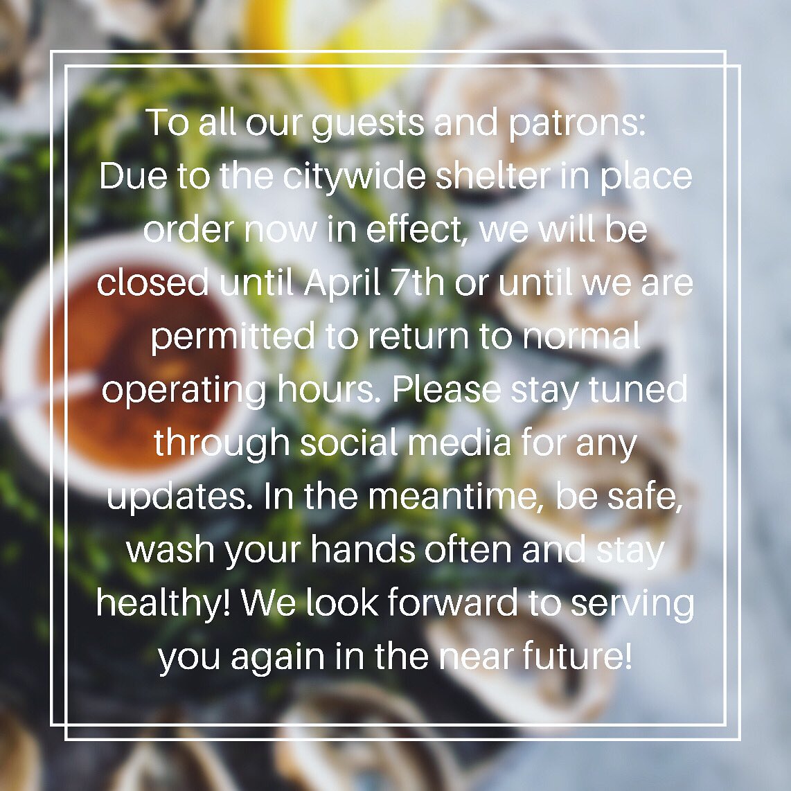 These are unprecedented times, and our Farallon family’s hearts go out to you and yours. Please take care! If you would like to buy a gift certificate in the meantime, please email your request to kevinb@farallonrestaurant.com.