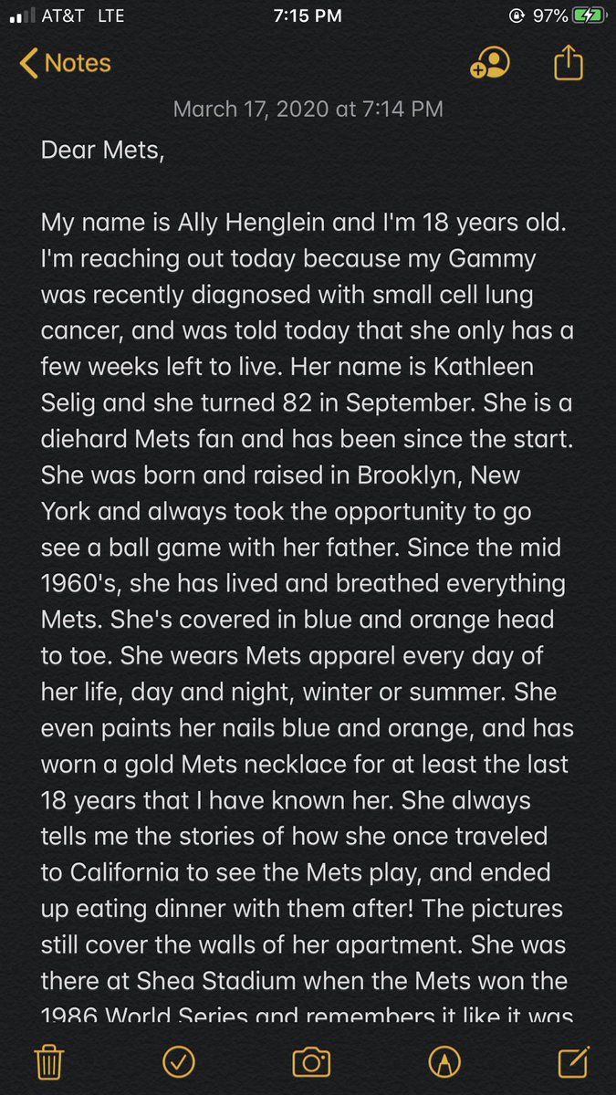 allyhenglein's tweet image. Please retweet &amp;amp; tag @Mets , it would mean the world to my Gammy💙🧡
