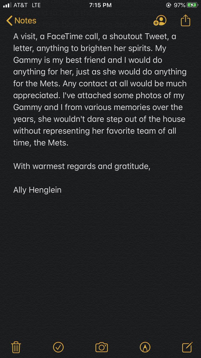 allyhenglein's tweet image. Please retweet &amp;amp; tag @Mets , it would mean the world to my Gammy💙🧡