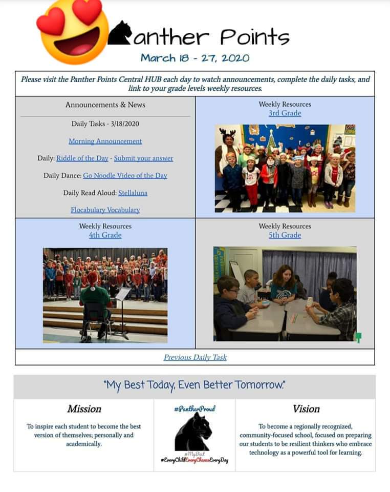 JohnRLassiter's tweet photo. We are live! Visit https://t.co/99jtRAcvh6 to see daily announcements, fun daily tasks, and access weekly practice. 💙#HomeLearning #HGSChat #MyBest #PantherProud https://t.co/4DNSjfhbvx