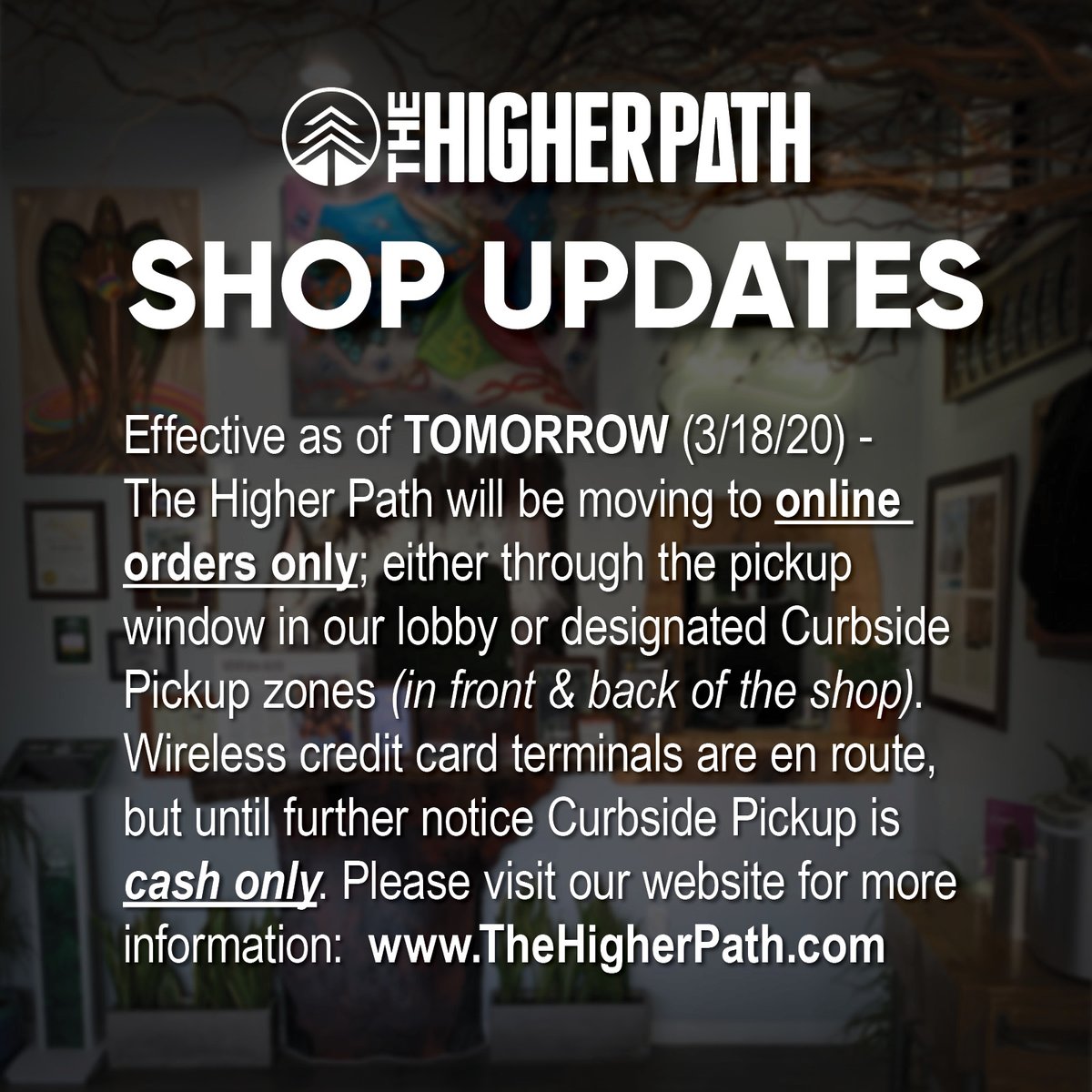JerredKiloh's tweet photo. COVID-19 UPDATES FOR @TheHigherPathLA &amp; @greenroomvenue
.
Due to the recent #COVID19 outbreak, we are taking emergency measures to protect our customers &amp; community. Please read about the updates we are implementing moving forward. https://t.co/NougEyWa1z