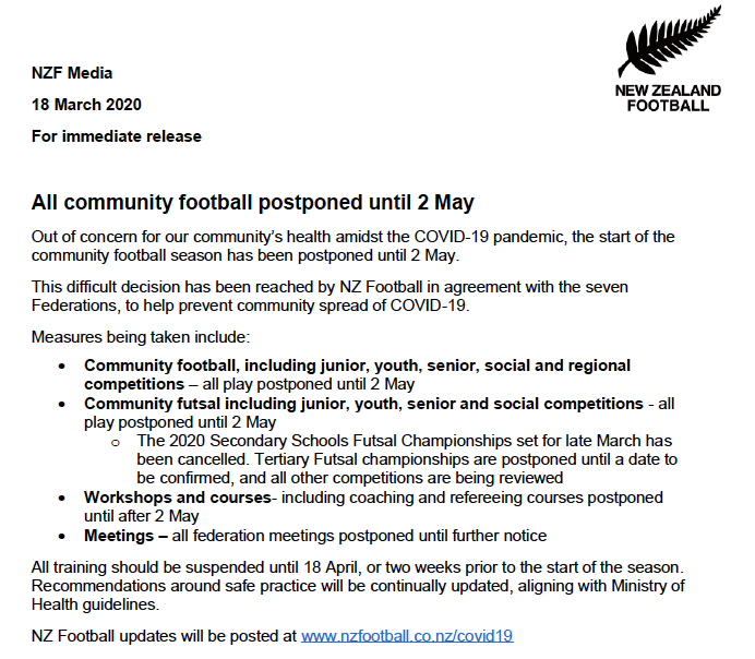 We've taken the difficult decision to postpone all community football until 2 May. Full release: