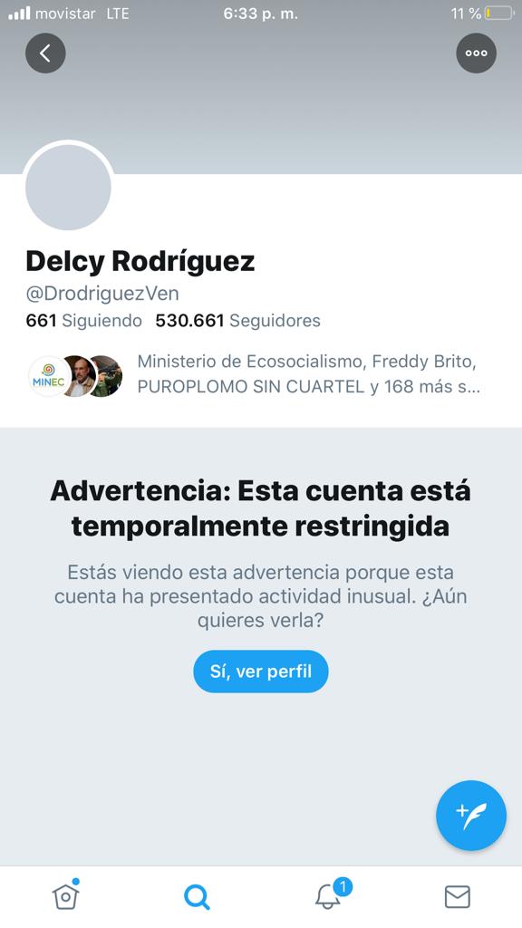 Denunciamos que ha sido abusivamente bloqueada la cuenta  twitter de la Vicepresidenta Ejecutiva de la República Bolivariana de Venezuela <a href="/DrodriguezVen/">Delcy Rodríguez</a>, en medio de esta pandemia global de #Covid_19 siendo este un canal de información para la población.
