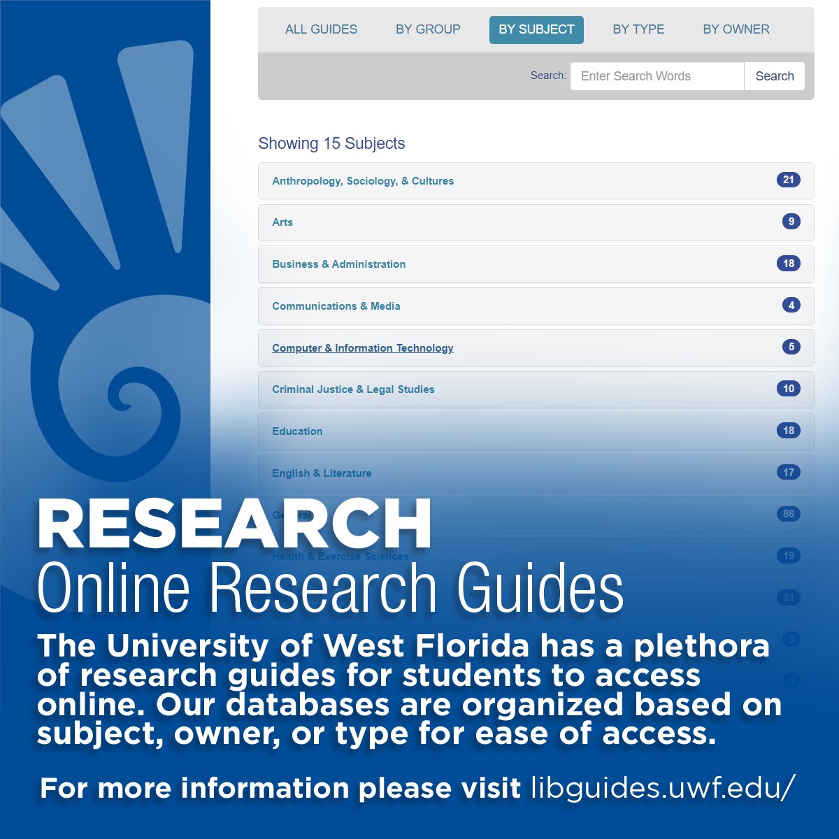 Our online research guides offer a variety of resources for all subjects and academic courses! #UWFCoronavirus