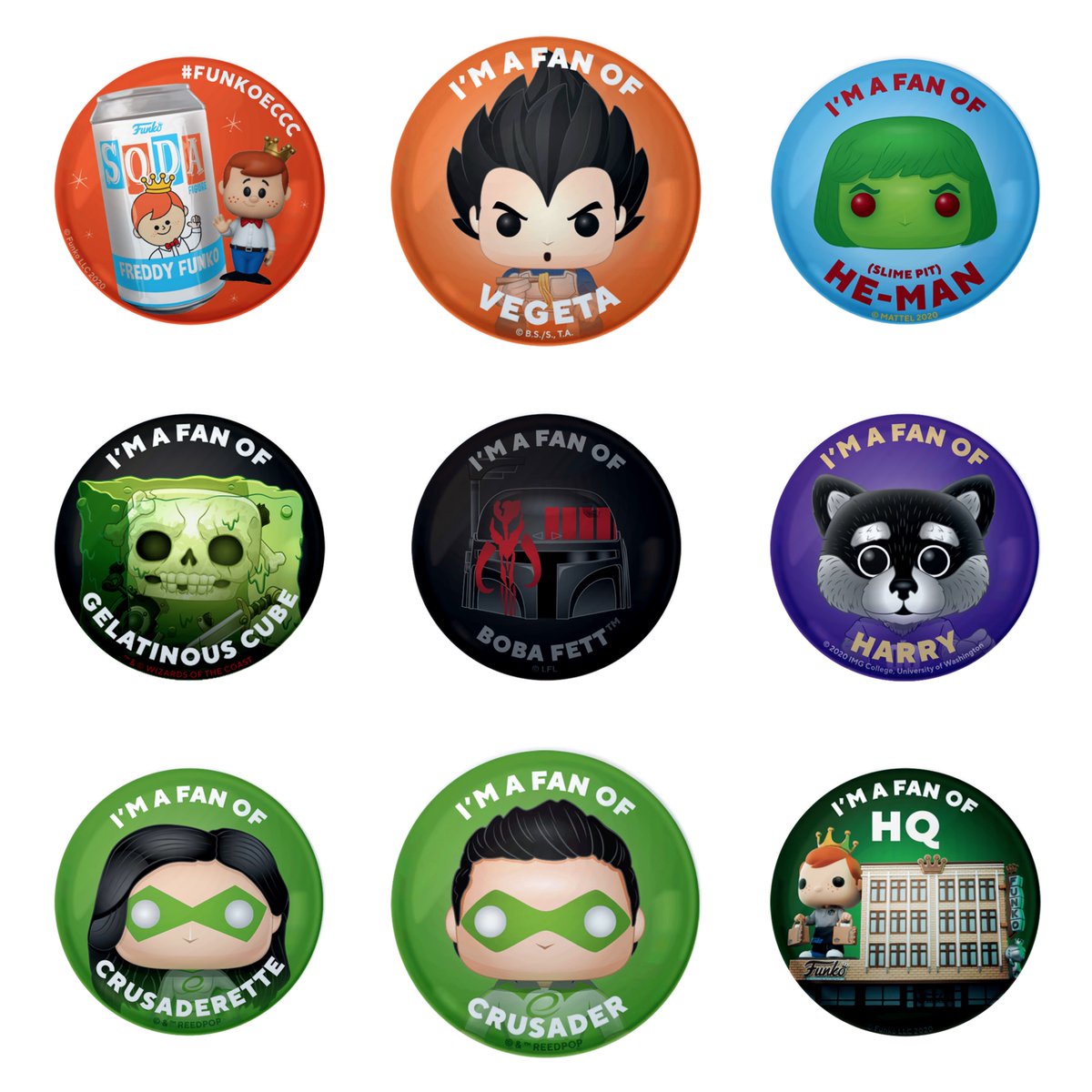 popvinylworld's tweet photo. Previews of the ECCC Exclusive Funko Buttons!  #funko #buttons #eccc20 #eccc #pins  #funkopop #popvinyl https://t.co/Tr1bmuwKTv