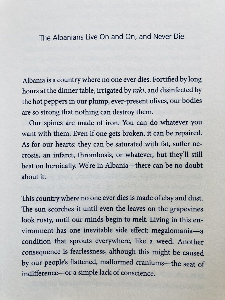 3/17/2020: “The Albanians Live On and On, and Never Die” by Ornela Vorpsi, from her 2009 collection THE COUNTRY WHERE NO ONE EVER DIES, published in English by  @Dalkey_Archive. Translated by Robert Elsie and Janice Mathie-Heck.