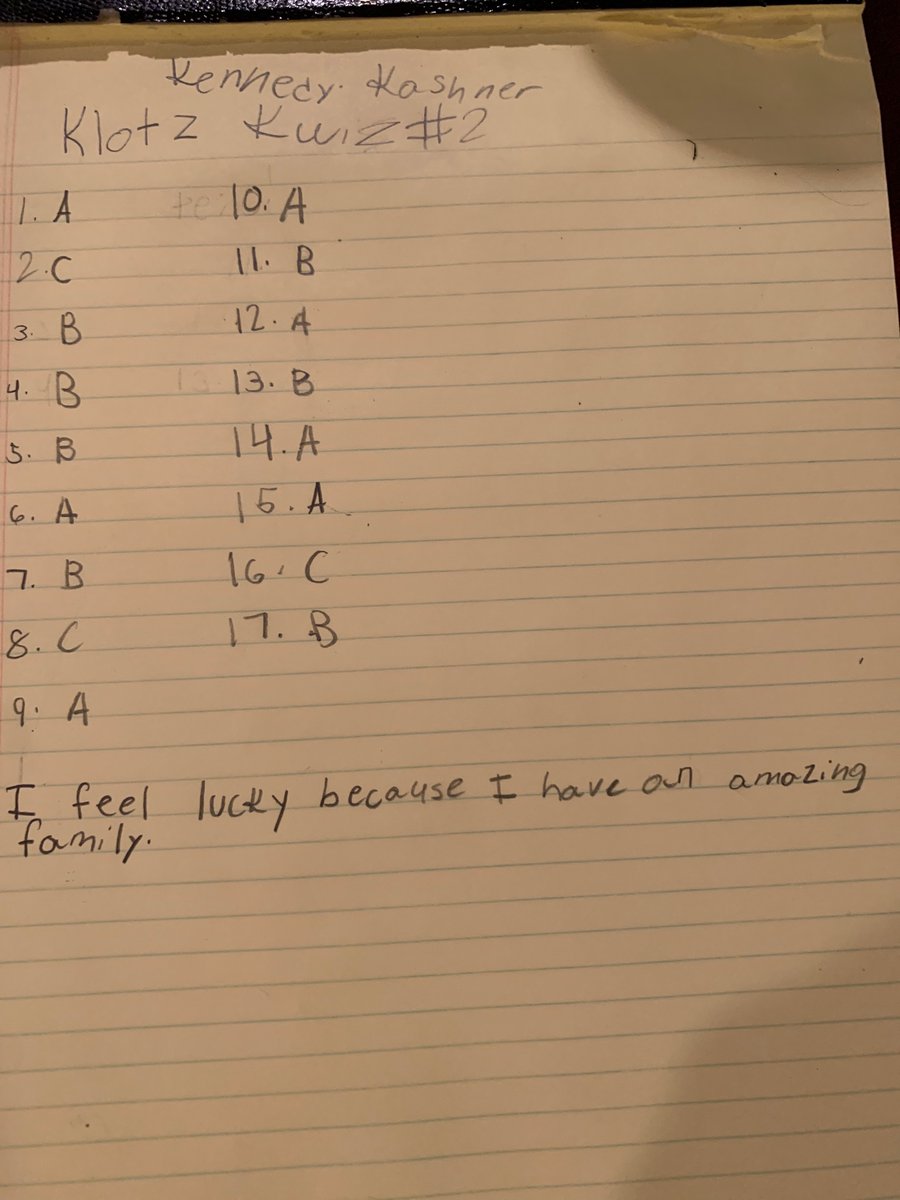 FamilyKashner's tweet photo. @KlotzSusan Here are Kennedy’s answers. Happy St. Patrick’s Day! https://t.co/TKyDVCSTNU