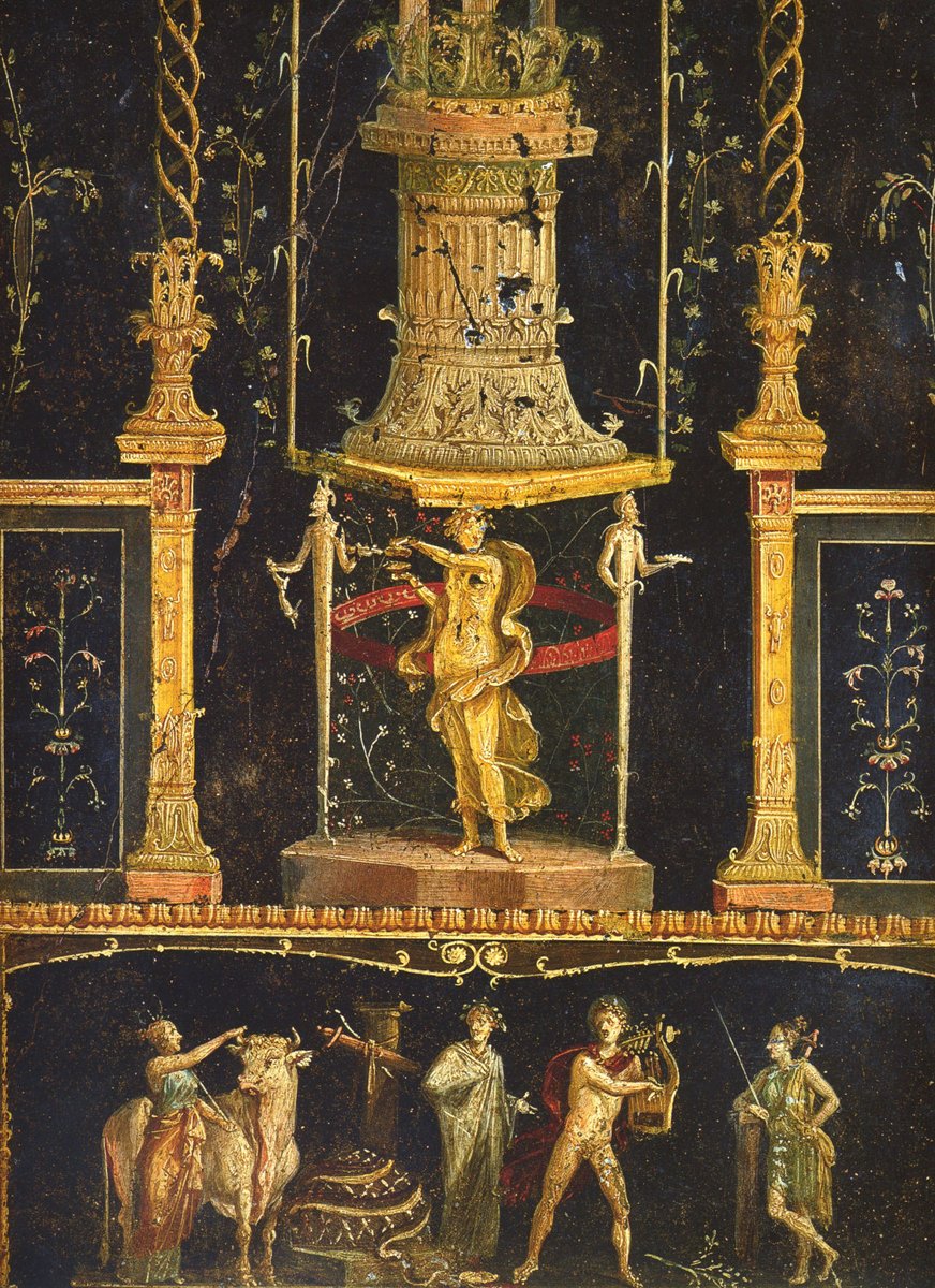 Roman Wall Painting, Example of Fourth Style Apollo and Omphale c. 20 A.D. - 79 .AD., the House of Vettii, #Pompeii.