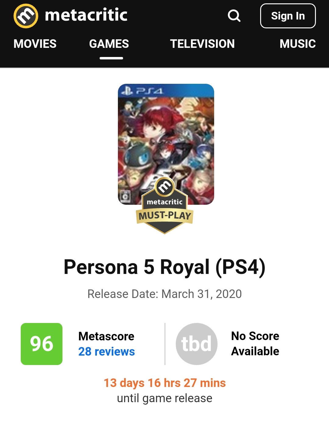 Persona 5 Royal is the highest-rated game of 2020 on Metacritic