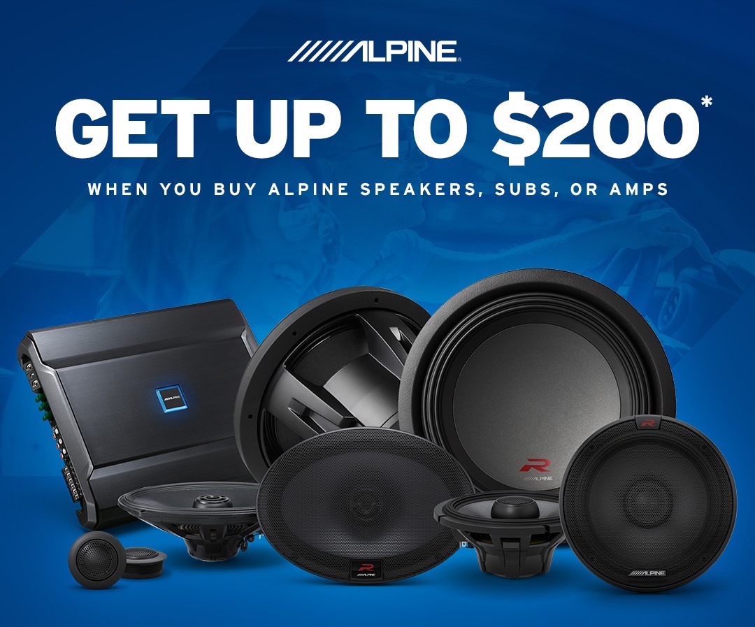 Need to upgrade the audio system in your vehicle? You can earn up to a $200 mail-in rebate when you buy <a href="/AlpineUSA/">AlpineUSA</a> speakers, subwoofers, or amplifiers through May 31st!
✅ Get $200 when you spend $1000+
✅ Get $100 when you spend $750+
✅ Get $75 when you spend $500+