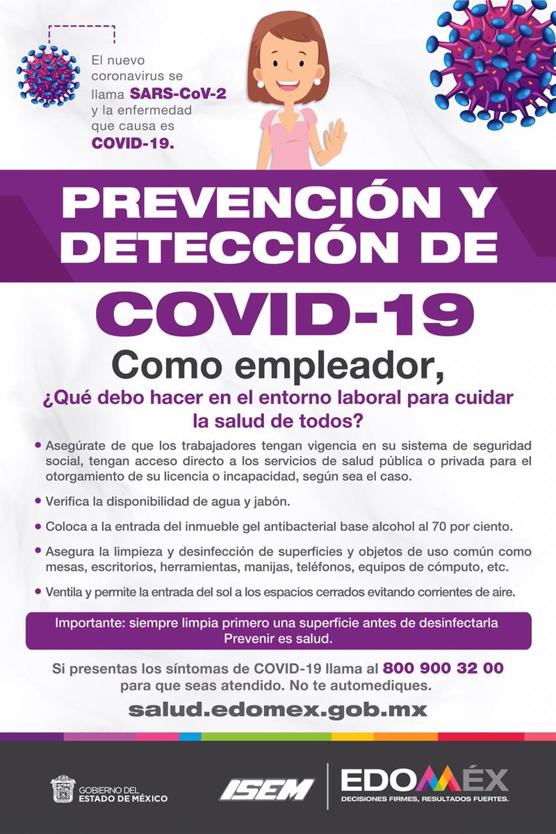 Edomex's tweet photo. La salud de todos es importante, si te encuentras en tu área de trabajo sigue las recomendaciones de @SaludEdomex. #EdoméxPrevención #Edoméx #Covid_19mx https://t.co/AJULv3vQTm