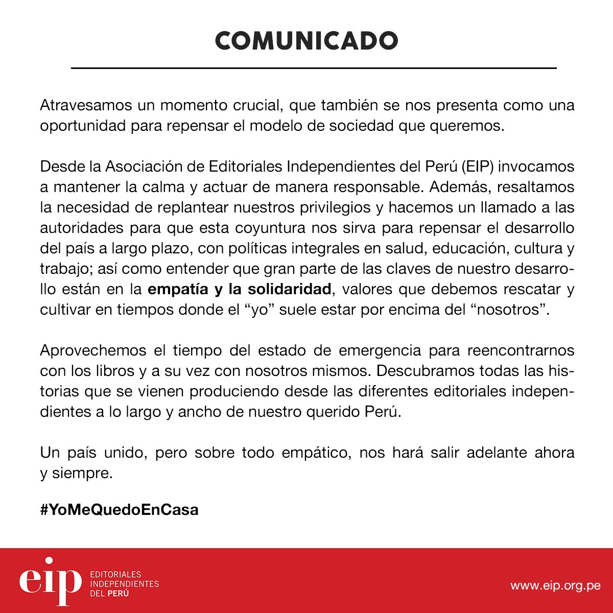 De nosotros depende la salud de nuestro hogar y país #YoMeQuedoEnCasa