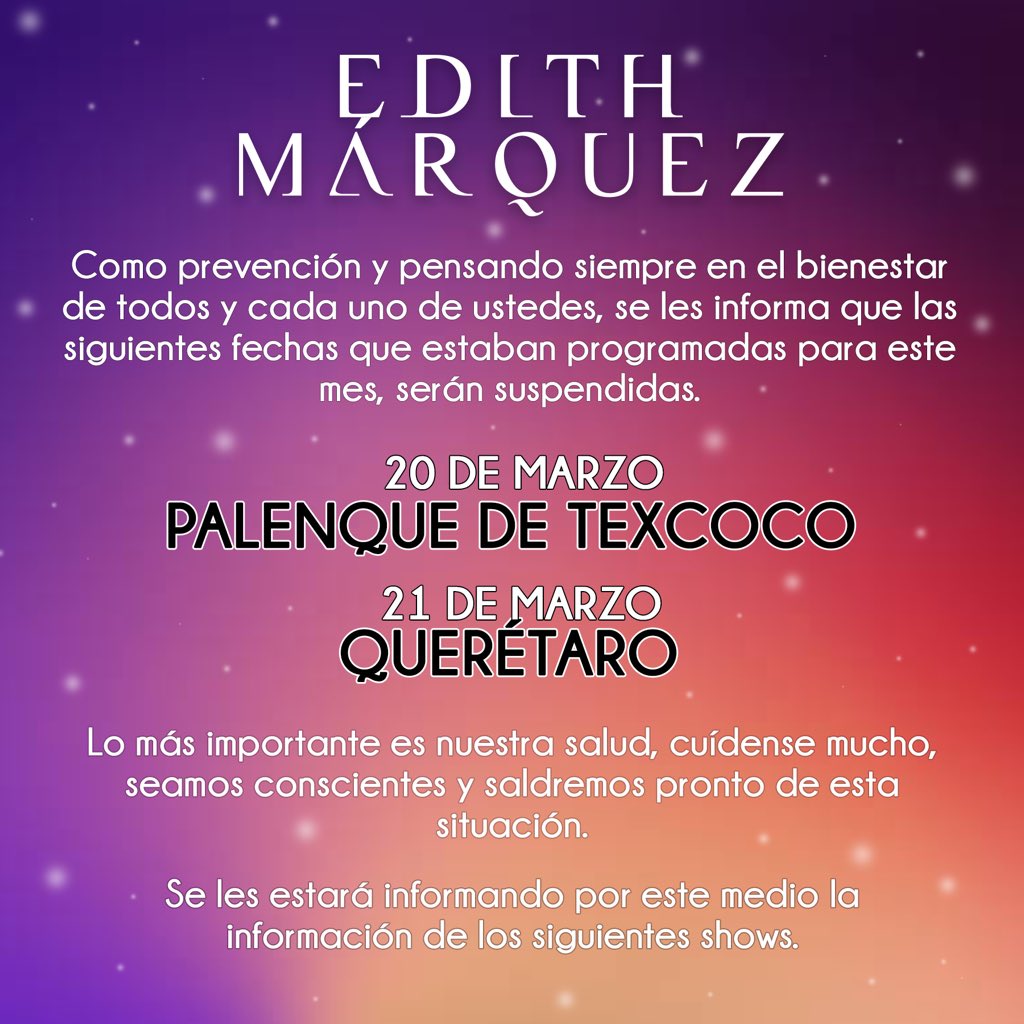 EdithMarquezL's tweet photo. Lamento mucho informarles esto pero es momento de pensar y preocuparnos por nuestra salud y bienestar 🙏🏼😇 https://t.co/NXREZKiIf0