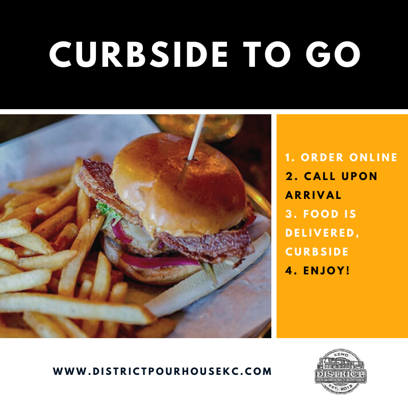 Enjoy our convenient Curbside To Go! 

1. Order Online at districtpourhousekc.com 💻 
2. Call upon arrival - (816) 333 0799 📞
3. Food is delivered, curbside 🚗
4. Enjoy! 😋

#ToGo #Food #Lunch #Dinner #OnlineOrdering #DistrictPourHouse
