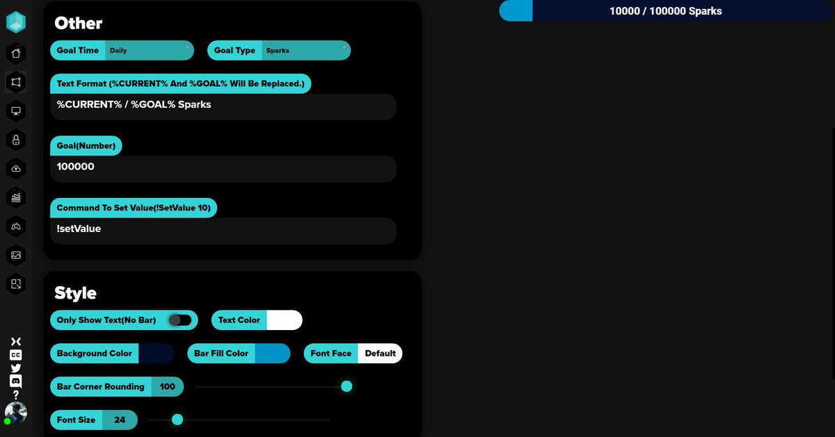 ACPixel's tweet image. GOOAALLLL! Pixel.Chat now offers Goal overlays! Daily, weekly, monthly, yearly, all time goals! Embers, Sparks, Hosts, Follows! Customize the way YOU want it to look! I know y'all have wanted this for a while so, ENJOY! ❤❤❤