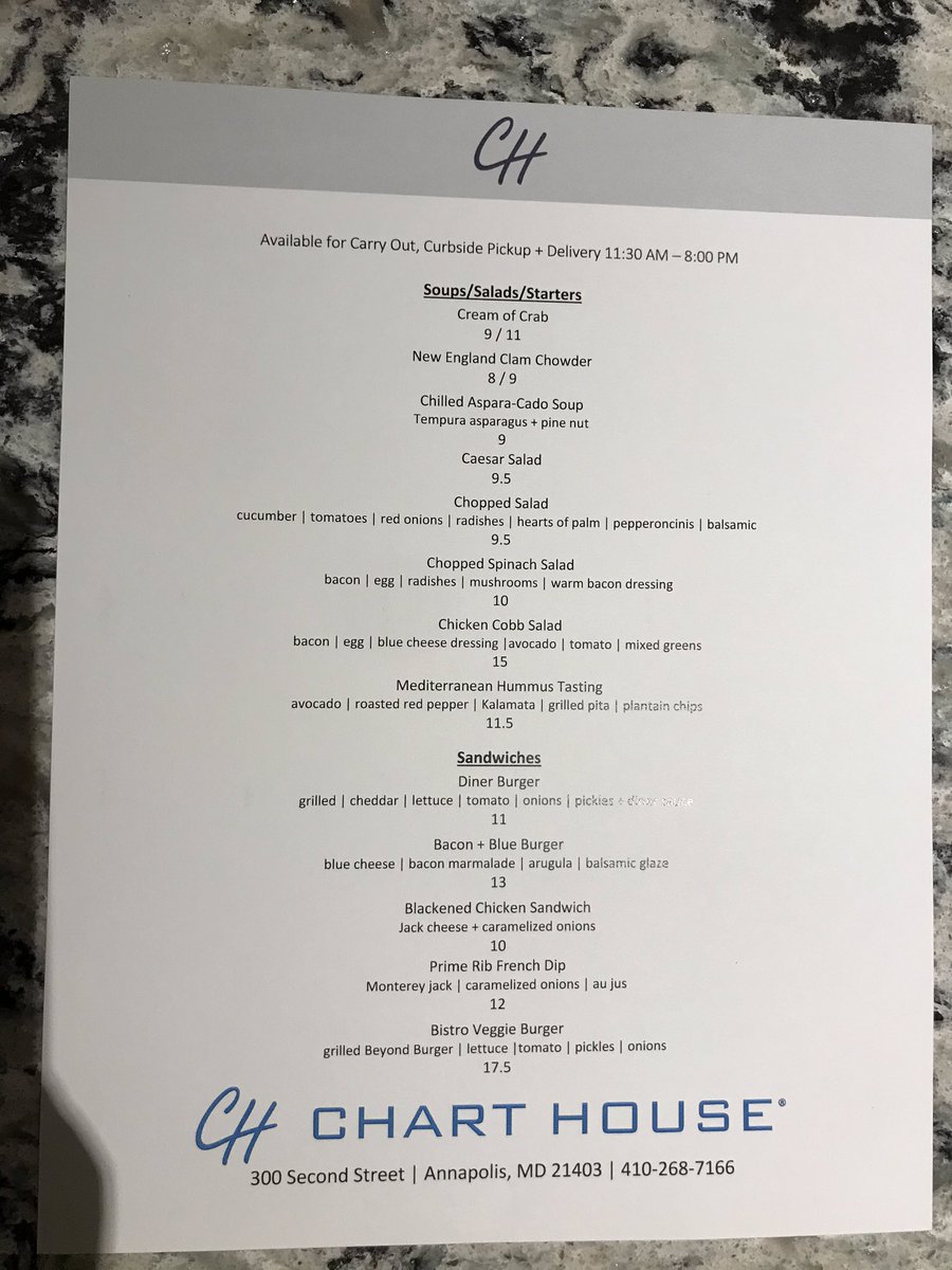 calebmunsey's tweet photo. If anyone wanted to know where to get food at in Annapolis. I was told Chart house is doing delivery to as far as Davidsonville for free. Stay safe y’all. https://t.co/cPkmfw8RrW