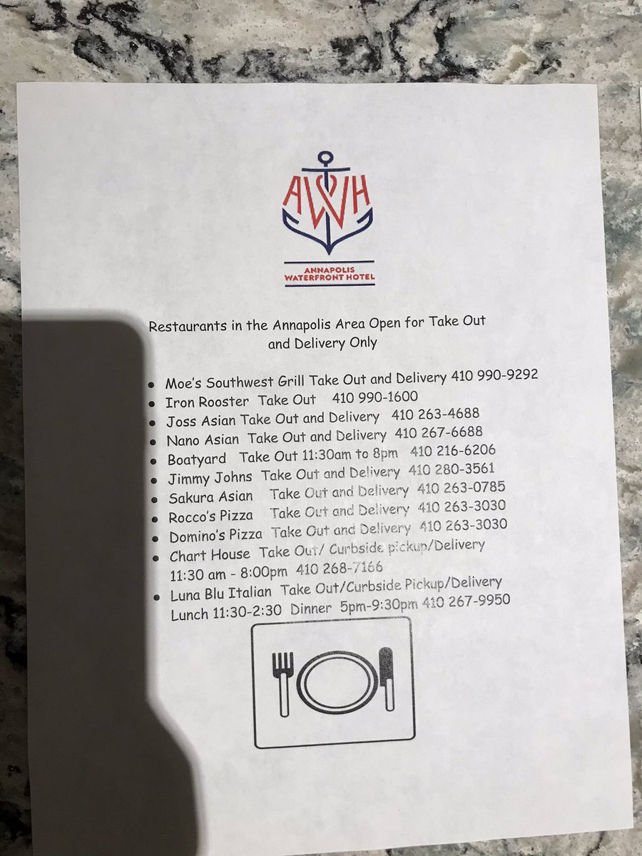 calebmunsey's tweet photo. If anyone wanted to know where to get food at in Annapolis. I was told Chart house is doing delivery to as far as Davidsonville for free. Stay safe y’all. https://t.co/cPkmfw8RrW