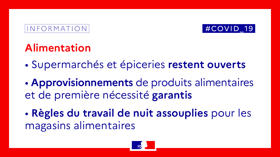 PrefAquitaine33's tweet photo. #COVID19 | Il n’y a pas de risque de pénurie alimentaire.
✅ Les commerces alimentaires restent ouverts
✅ L’approvisionnement est garanti
✅ Les règles du travail de nuit sont assouplies dans les magasins alimentaires
+ d’informations 👉 https://t.co/3VOi0MiAbD https://t.co/TKct6I2B0b