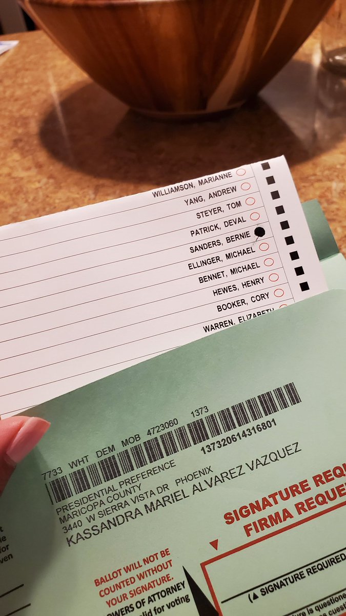 mediabykass's tweet photo. Voted for el señor Bernie Sanders! What a privilege to vote for him. #FirstTime to vote for the future president! 

Our household feels the Bern friends! 

#Vote #Bernie2020 #AZPrimary #Arizona #Phoenix #Bern #FeeltheBern #NewCitizen #PuppiesforBernie #LatinxsforBernie #TioBernie https://t.co/PlLg6GPq31